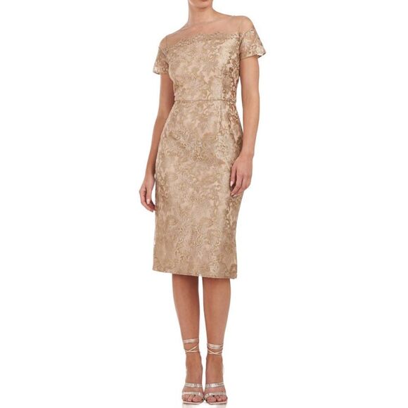 JS Collections Dress Womens‎ Size 2 Gold Taylor Floral Lace Midi - Picture 1 of 10